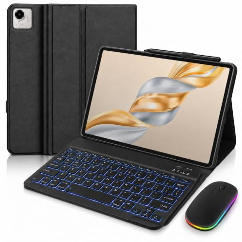 HLTOOP Funda Teclado de Español (Incluye Ñ) para Honor Pad X9a/X9 Pro 11,5 Pulgadas 2025, Teclado Inalámbrico Retroiluminado Desmontable con Cubierta Protectora, Ratón De Tableta,Negro