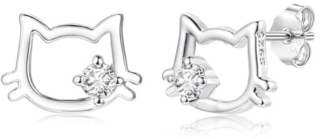 Estrellique 925 Sterling Silber Katze/Kirschblüte/Schmetterling Ohrstecker | Ohrstecker Silber 925 mit AAAAA Cubic Zirkonia, Hypoallergene Kleine Süße Ohrringe Silber 925 Geschenke für Damen Mädchen