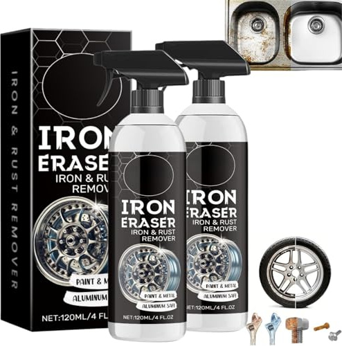 Iron Eraser Rust Remover Spray, 120 ML Iron Eraser Spray, Fast Acting Irons Powder Remover Sprays for Car Wheels (2PCS)