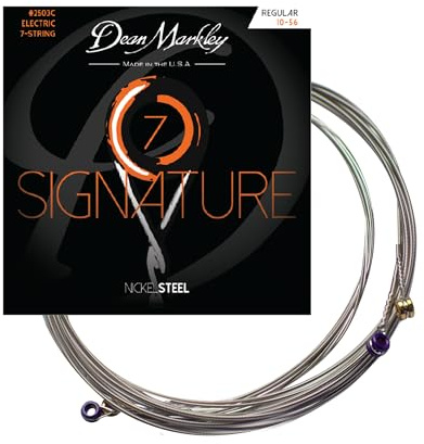 Electric Guitar Strings Nickel Steel Signature 7 String Set. Nickel Wound Guitar Strings Regular, Soft Electric Guitar Strings for a Superior Tone and Sustainability, 10-56, 2503C Regular Gauge