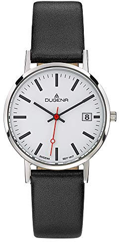 Dugena Damen-Armbanduhr 4460400 Moma, Quarz, weißes Zifferblatt, Edelstahlgehäuse, Mineralglas, Lederarmband, Dornschließe, 3 bar