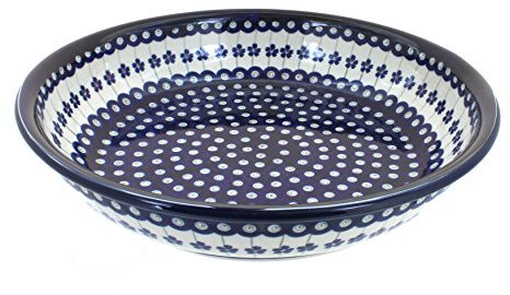 Blue Rose Polish Pottery Flowering Peacock Large Shallow Serving Bowl