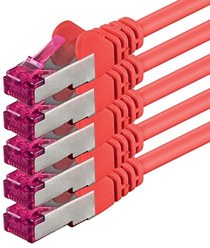 0,5 m - rouge - 5 pièces - câble réseau CAT6a (10Gb/s) S-FTP CAT 6a Lankacable - certifié GHMT PIMF 500 MHz Cat5 Cat5e Cat6 Cat6a Cat7 pour switch, routeur, modem, Internet