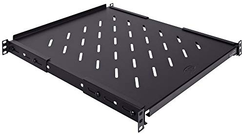 Vented 4-Post Shelf, Adjustable, Black, 550 mm Depth, 1U, 242 lbs, Cold Rolled Steel, CE Compliant