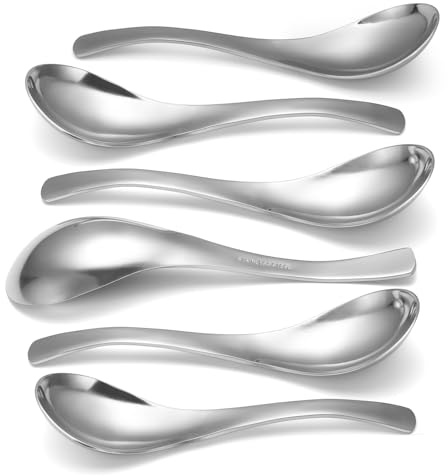HIWARE Thick Heavy-weight Soup Spoons, High Grade Stainless Steel Soup Spoons, Set of 6