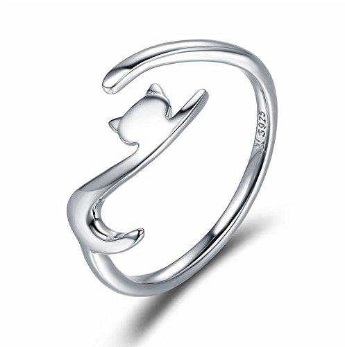 Qings 925 Sterling Silver Ringe, Einstellbar Öffnen Katze Stil Ring Modeschmuck für Mädchen Teenager Geschenk Universal Größen