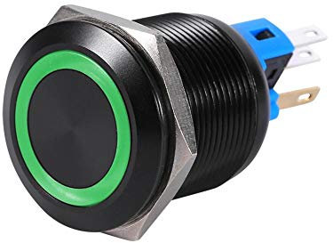 LED Button Switch, Auto Druckknopfschalter 22mm 12V LED Wasserdichter selbstsperrender Verriegelungs Druckschalter(Green LED)