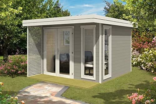 Alpholz Gartenhaus Aldo-28 D aus Massiv-Holz | Gerätehaus mit 28 mm Wandstärke | Garten Holzhaus inklusive Montagematerial | Geräteschuppen Größe: 298 x 298 cm + 80cm | Flachdach
