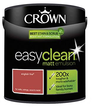 2.5L CROWN Easy Clean MATT Emulsion Multi Surface Paint That can be Used on Walls, Ceilings, Wood and Metal. Stain & Scrub Resistant Formula - English Fire