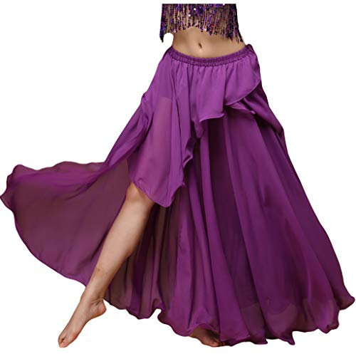 Baisdan Gonna lunga per danza del ventre, in chiffon, con spacco, costume per danza del ventre, Viola, Taglia unica