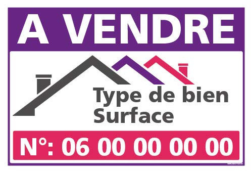 Panneau Immobilier Personnalisable à Vendre avec Oeillets aux 4 coins - Violet - Plastique rigide AKILUX 3,5mm - Dimensions 600x400 mm - Protection Anti-UV