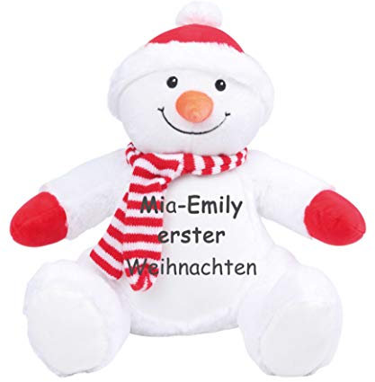 Mumbles Stofftier mit Namen Bestickt Geschenk Teddybär Hund Einhorn Eule Hase AFFE Elefant Dino Drache Kuscheltier individualisiert mit Ihren Daten (Schneemann)