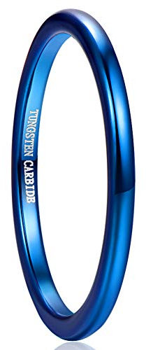 Vakki Ring Damen/Herren 2mm Eheringe Wolfram Blau Schmal Ring für Hochzeit Versprechen Jahrestag Größe 67.2(21.4)