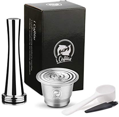 Yue668 Wiederverwendbare Edelstahl Kaffeekapsel Kaffeefilter Filterkapsel mit dem Puder Stab Bürsten Löffel Kompatibel mit Nespresso U