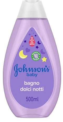 Johnson's Baby Dolci Notti Baby Bagno, Bagnoschiuma bambini rilassante per una dolce nanna, Docciaschiuma bambini con formula Non Più Lacrime, Bagnoschiuma neonato senza solfati e coloranti, 500 ml