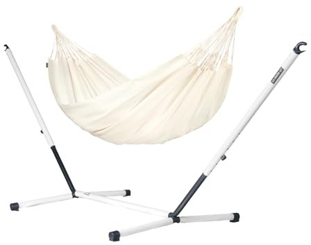 LA SIESTA® - Brisa - Klassische Doppel + Stahl-Gestell Hängematte, handgefertigt in Kolumbien, mit 160 cm Breite für entspannte Momente drinnen und draußen. (Vanilla)