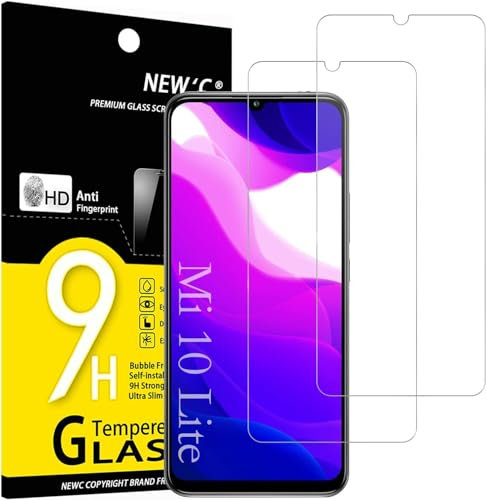 NEW'C 2 Piezas, Protector Pantalla para Xiaomi Mi 10 Lite, Cristal Templado Antiarañazos, Antihuellas, Sin Burbujas, Dureza 9H, 0.33 mm Ultra Transparente, Ultra Resistente