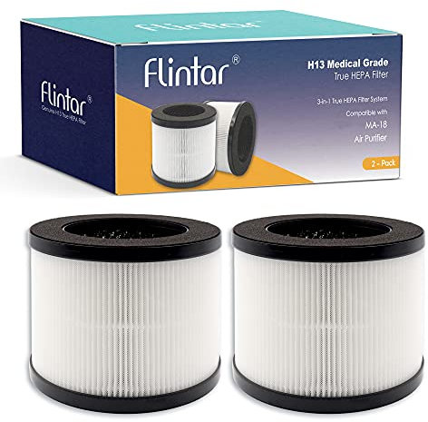 Flintar True HEPA Ersatzfilter, kompatibel mit MA-18 Luftreiniger, 3-stufiger Vorfilter, H13 True HEPA und Aktivkohlefilter-Set, 2 Stück