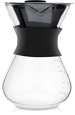 Nimoa 400ml Handkaffeekanne aus Glas - Manuelle Glaskanne mit Edelstahlfilter