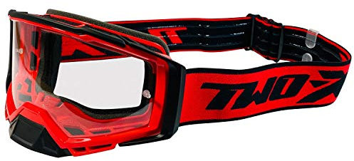 TWO-X Cross-Brille - Motocross-Brille mit klarem Glas - Kratzfeste Motorradbrille - Enduro & Downhill - Schutz-Brille - Klarglas - Atom - Inferno-Rot