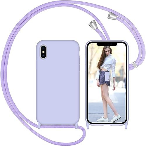 Nupcknn Liquid Silikon Handykette Hülle für iPhone X/iPhone XS Hülle Necklace(abnehmbar) Hülle mit Kordel zum Umhängen Handy Schutzhülle mit Band (Lila, 5.8)