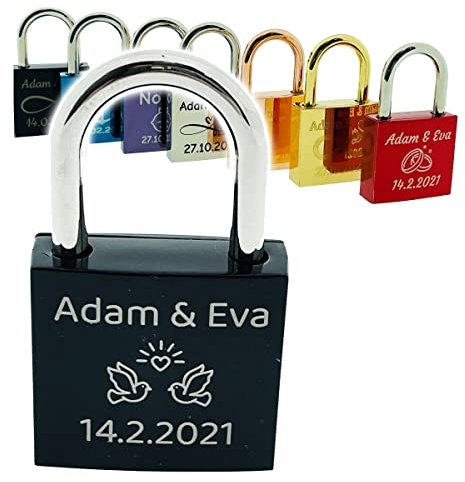 Liebesschloss mit Gravur, Vorhängeschloss Schloss, Romantisches Geschenk für Frau Mann Freund Freundin zum Valentinstag, Hochzeit, Hochzeitstag, Pärchen Liebesgeschenke Jahrestag