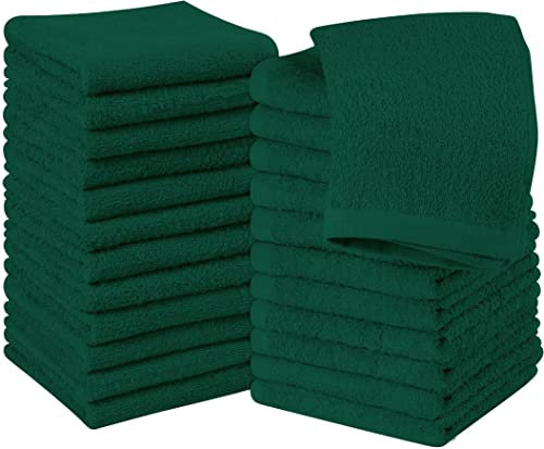 Utopia Towels -Set de Gants de Toilette (Lot de 24 - Vert Chasseur) -100% Coton filé à l'anneau, Serviettes de Toilette 30 x 30 CM, Debarbouillette très absorbants-Petite Serviettes