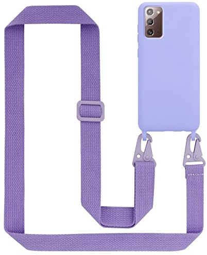 Cadorabo Handykette kompatibel mit Samsung Galaxy Note 20 Schutzhülle TPU Liquid Silikon Case Necklace mit verstellbarem Band Kordel Band mit Etui Rundumschutz Case Hülle für Galaxy Note 20 in Lila