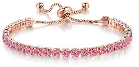 Wedity Classic Sparkling Tennis Bracciale Catena da polso in cristallo Accessori per mani regolabili Gioielli per donne Ragazze (rosa)