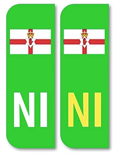 2 x Road Legal Car Number plate Stickers - NI Northern Ireland Flag Green Electric Car Registration Number Plate Self-Adhesive Vinyl for Road Vehicle Car, Van, Lorry, Motorbike