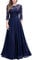 MIUSOL Women's Retro Floral Lace 3/4 Sleeve Wedding Bridesmaid Maxi Dress (Medium, Navy Blue)