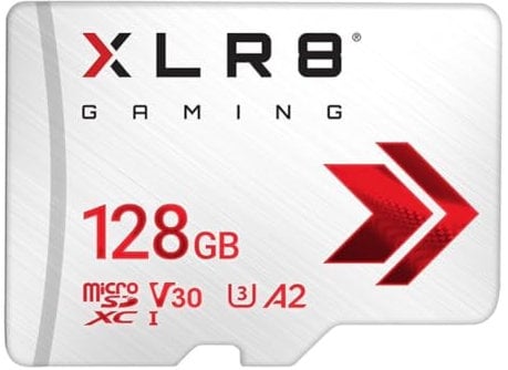 PNY 128GB XLR8 Gaming microSDXC Memory Card - 100MB/s, UHS-I, 4K UHD, Full HD, U3, V30, A2 - Micro SD for Portable Console Gaming on Nintendo-Switch, Steam Deck, Smartphones and Tablets