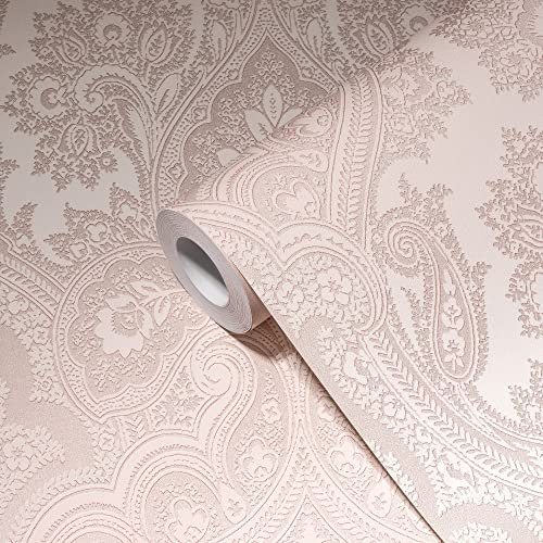 My Home My Spa Tapete Barock Rosa Glitzer Livingwalls 387083 Ornament Vliestapete Wohnzimmer 10,05x0,53m Made in Germany