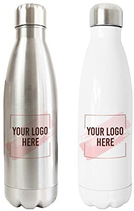 Print Maniacs Bulk Stainless Steel Thermal Water Bottle Vacuum Insulated Metal Water Bottle Cooperate Business Hot Cold Drinks Flask 500ml Custom Own Logo (Silver, 1)