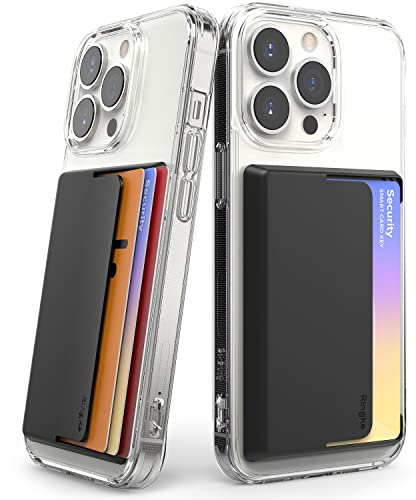 Ringke Side Slot Card Holder [2 Pack] Compatible with iPhone Galaxy Smartphones, Adhesive Stick On Wallet Slim Hard Premium Card ID Sleeve - Black