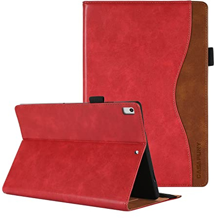 CASAFUNY Cover Custodia per iPad Air 2/Air 1/iPad 9,7 2018/2017 (5a/6a generazione), Custodia in pelle PU con Auto Sveglia/Sonno Cover Protettiva Case con Slot per Schede Documenti, Rosso