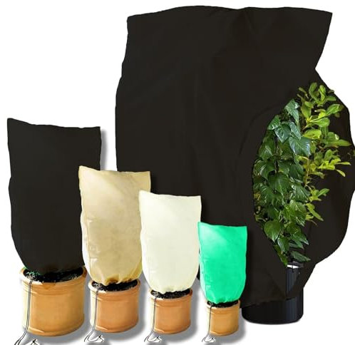 Pflanzenschutz winter Winterschutz für Kübelpflanzen frostschutz Groß wintervlies winterschutzvlies für pflanzen Pflanzenvlies vlieshauben Kübelpflanzensack garten Balkon palmen 80x100cm Schwarz