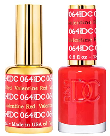 DND DC Gellack Set, Red Collection, UV/LED Gellack und Air Dry Nagellack, passendes splitterfreies Polish Duo, 064 Valentine Red, 0.5 Fl Oz