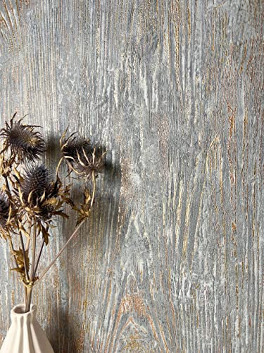 NEWROOM Tapete Grau Vliestapete Holz - Holztapete Modern Hellgrau Gold Brett Balken Holzwand Rustikal Naturholz Paneele inkl. Tapezier-Ratgeber