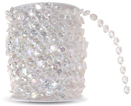 30M 10mm Perlengirlande Kristall Diamant Girlande Acryl Hochzeit Party Tischdeko, Kristall Diamant Girlande Acryl Perlen Rollen, Kristall Glasperlen für Hochzeit DIY Geschenke Partys Vorhänge Dekor