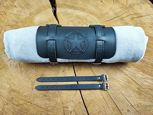 Deckenrolle Stern schwarz von ORLETANOS kompatibel mit Harley Davidson Jackenrolle Roll-Up Deckenhalter Reisekoffer Lederrolle Werkzeugrolle Koffer Sissybar