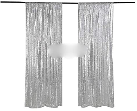 2 Paneele 2 ft x 8 ft Silber Schimmer Pailletten Stoff Photo Booth Hintergrund Pailletten Vorhänge Fotografie Hochzeit Hintergrund Dekor-Silber,XS-2pc 2x3ft-60x90cm