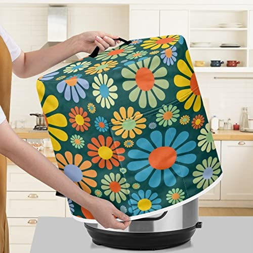 Poceacles Hippie Flowers Print Pressure Cookers Cover with Pocket Crock Pot Cover 6 QT Instant Cookers Kitchen Small Appliance Protective Cover, M