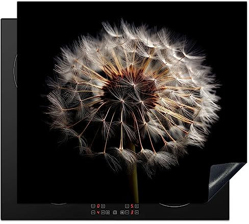 KitchenYeah© Herdabdeckplatte Einteilig Ceranfeld Abdeckplatte Küche Deko Ceranfeldabdeckung Herdabdeckung Induktionsmatte Blumen - Natur - Löwenzahn - Schwarz und Weiß - Pusteblume - 60x52 cm