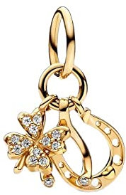 Lkwidi Charme Vierblättrige Klee-Hufeisen Charms-Anhänger 925 Sterling Silber Charm Bead Pendant für Europäische Armbänder und Halsketten