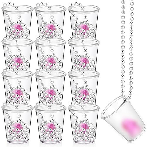 Uiifan 12 Pcs Bachelorette Party Decorations Shot Cup Bride Shot Glass Necklace with Metal Chain Necklace Shot Glasses for Bachelor Wedding Party Bridal Shower Decorations