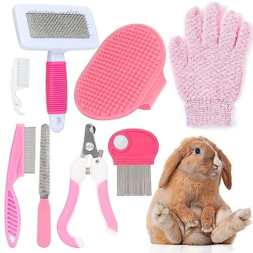 MIAOZ Kit de soins pour lapins Coupe-ongles et tondeuse, épilateur long et lime, peigne à puces, shampoing, brosse de bain