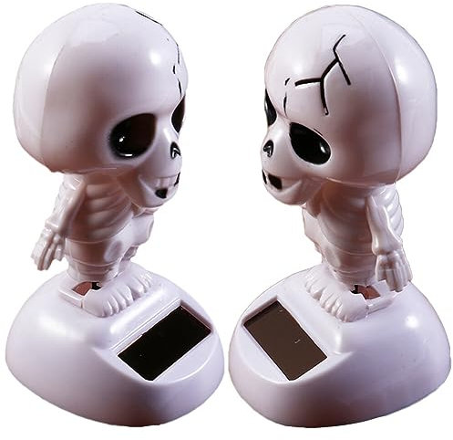 VILLCASE Wohnkultur 2 Stück Halloween-Solar-Tanzen Solarbetrieben Skelett-Geister-Wackelchen Schüttelnder Kopf Auto-Armaturenbrett-Ornament Für Halloween-Partygeschenke