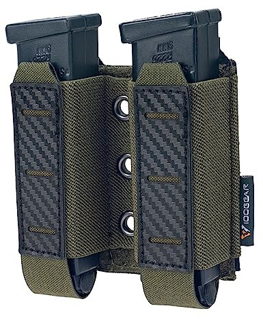 IDOGEAR Pistol Mag Pouch Molle Magazine Pouch 9MM Double Stack Elastic Magazine Holster with Inner Loop Panel Laser-Cut Hardshell Mag Carrier (Ranger Green)