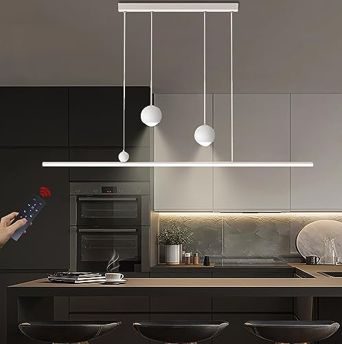 LED Pendelleuchten Esstisch Hängeleuchte Moderne Pendellampe Höhenverstellbar Designer Esszimmerlampen Dimmbar Mit Fernbedienung Hängelampe für Esszimmer Wohnzimmer Küche Bar Lampen 100cm (Weiß)